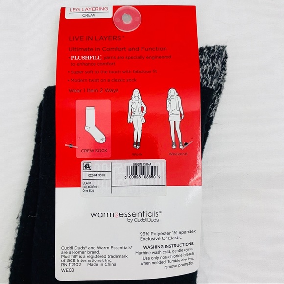 Cuddl Duds Crew Socks Cable Knit Black 4-10 New - Picture 5 of 6